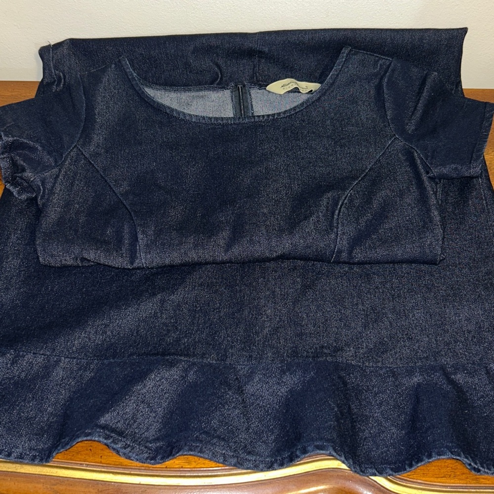 Eddie Bauer Blue Denim Short Sleeve Ruffle Hem Midi Dress - Picture 3 of 6